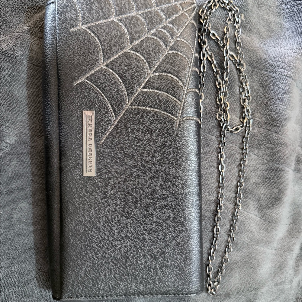 Sondra Roberts Black Embossed Spiderweb Chain Clutch